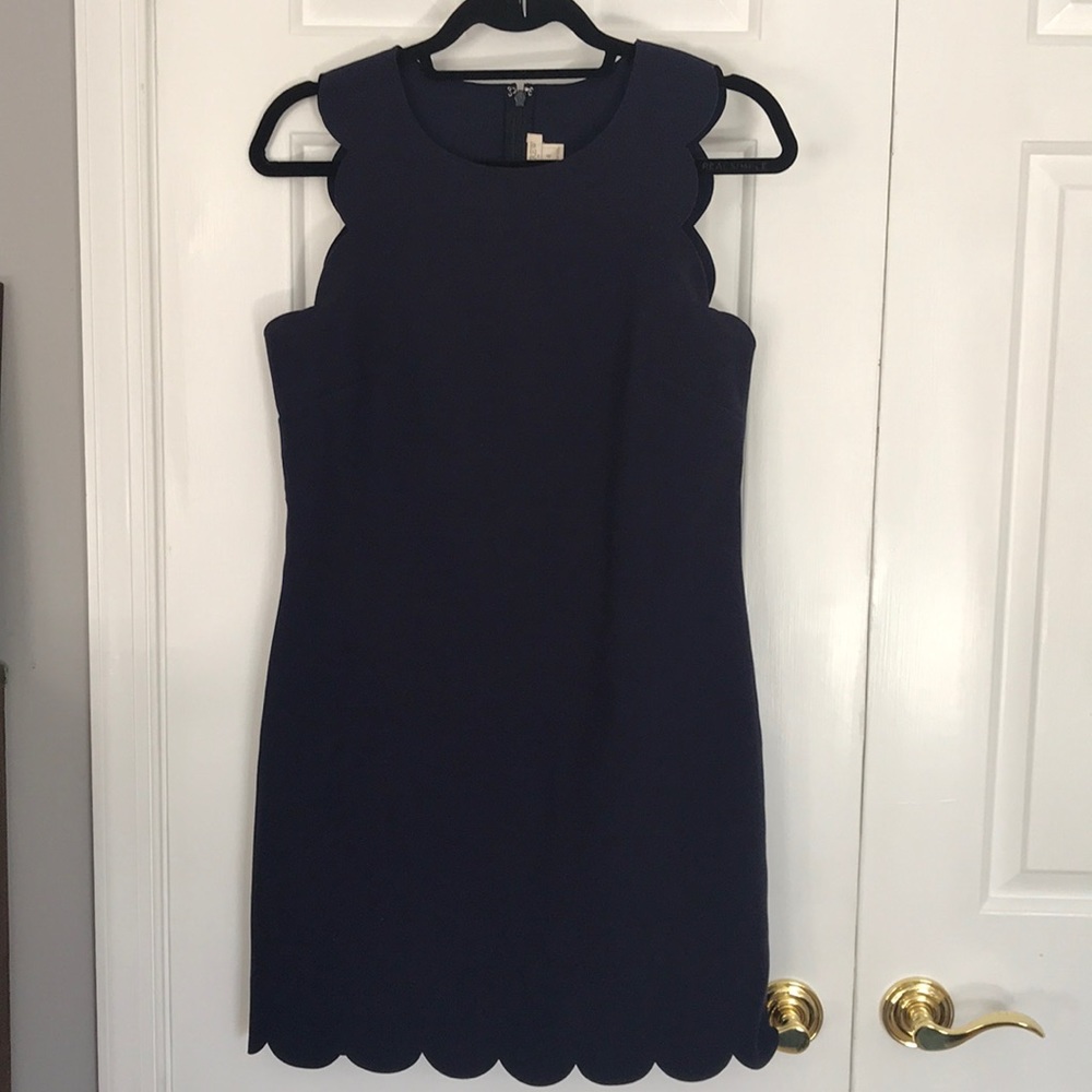 Scalloped navy shift dress
